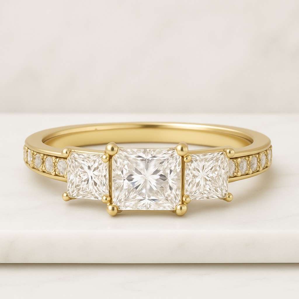 Side Pear Cut Diamond Anniversary Ring Diamond Trilogy Ring for Wife Gift Princess Diamond Engagement Ring Genuine Lab Grown 3 Diamond Ring