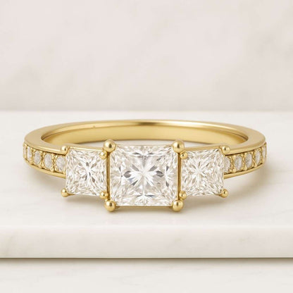 Side Pear Cut Diamond Anniversary Ring Diamond Trilogy Ring for Wife Gift Princess Diamond Engagement Ring Genuine Lab Grown 3 Diamond Ring