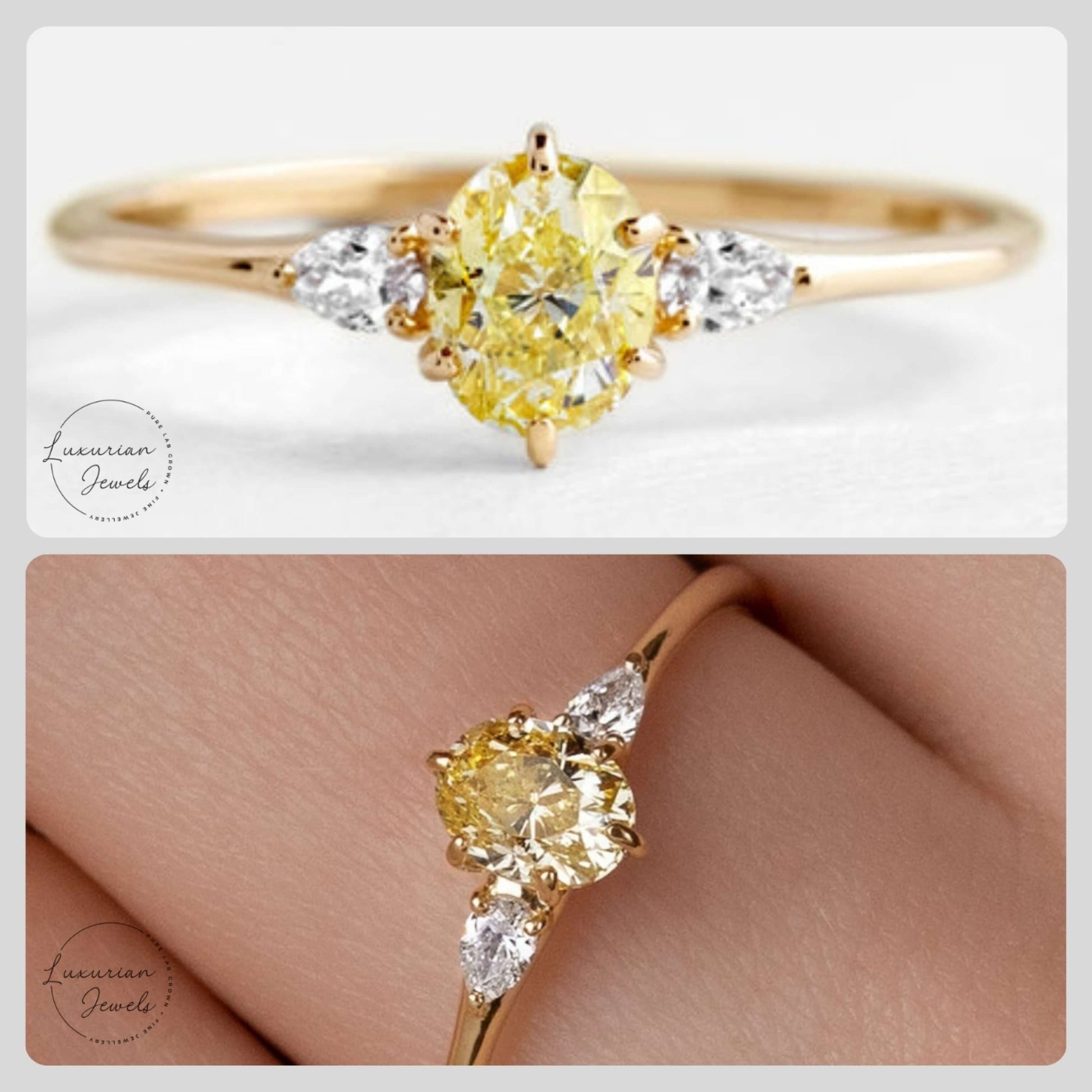 Side Pear Diamond Ring, Real Lab Grown Diamond Ring