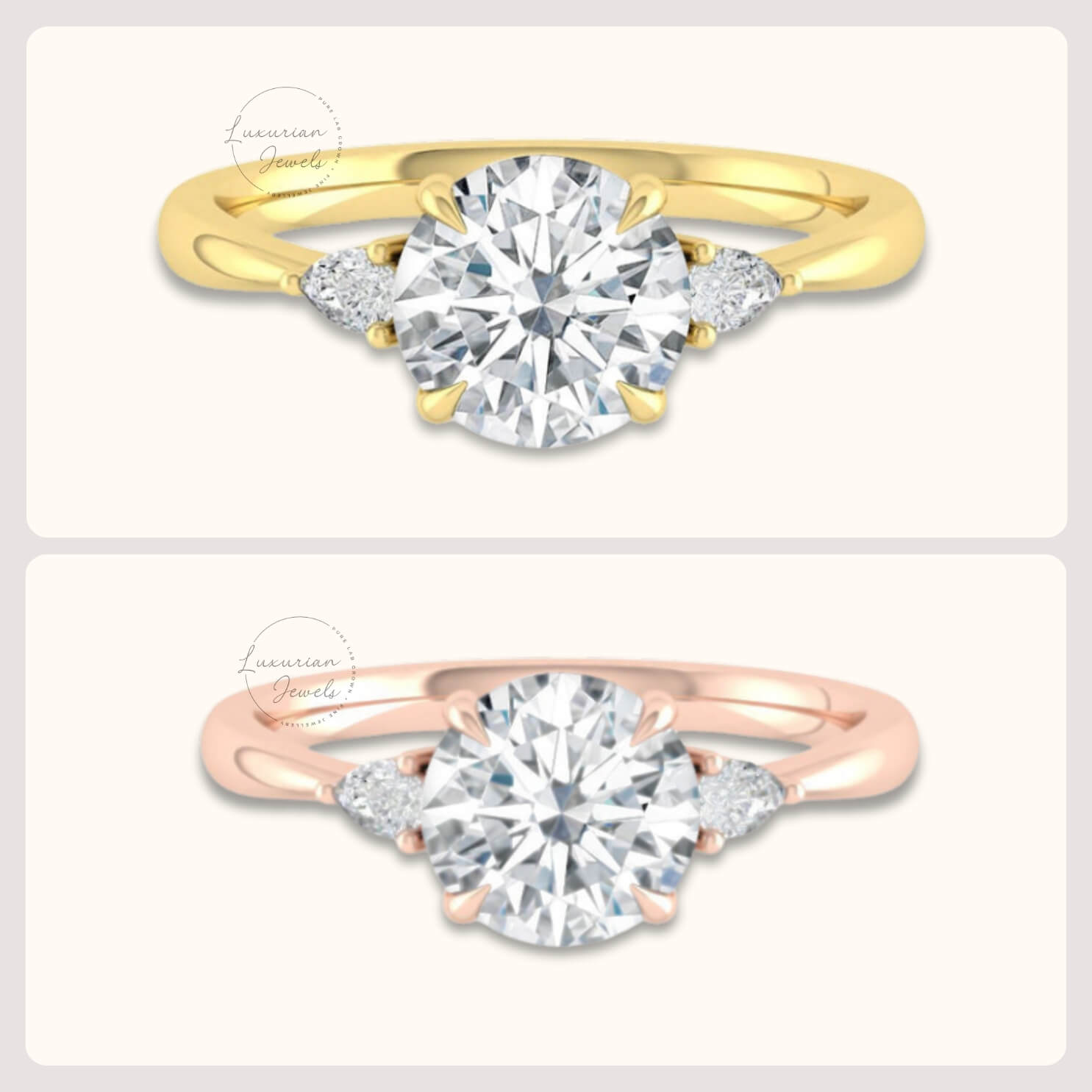Side Pear Three Stone Lab Made Engagement Ring 