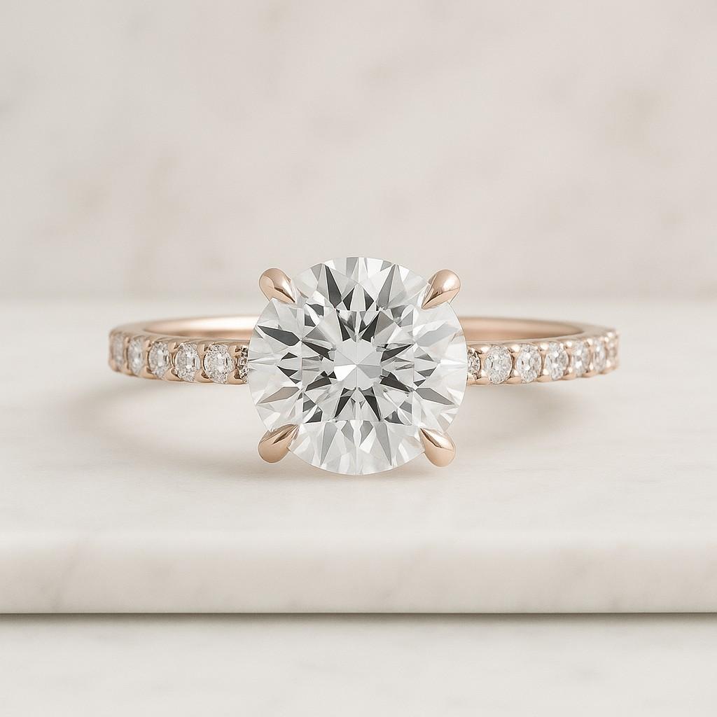 Side Stone Wedding Ring Round Cut Natural Diamond Half Eternity Ring