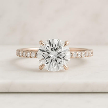 Side Stone Wedding Ring Round Cut Natural Diamond Half Eternity Ring