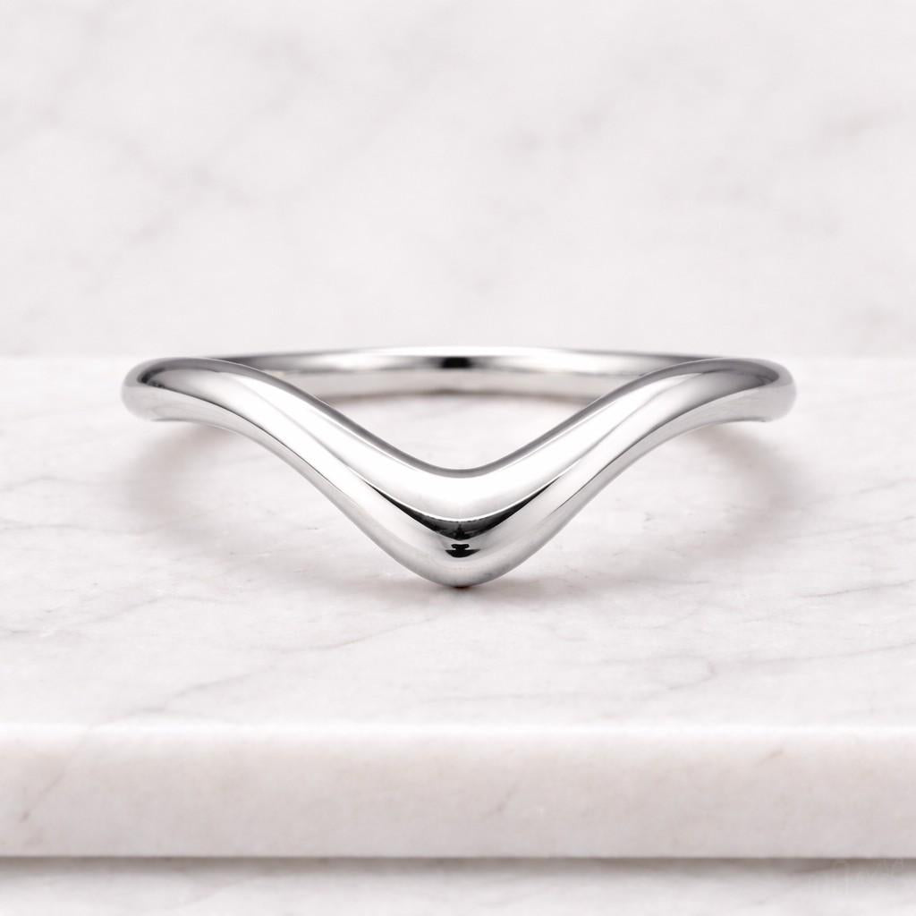 14k solid gold wedding band plain gold minimalist curved wedding ring unique chervon stackable ring simple matching band anniversary ring
