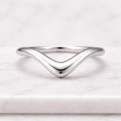 14k Solid Gold Wedding Band Plain Gold Minimalist Curved Wedding Ring Unique Chervon Stackable Ring Simple Matching Band Anniversary Ring
