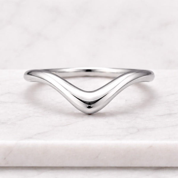 14k Solid Gold Wedding Band Plain Gold Minimalist Curved Wedding Ring Unique Chervon Stackable Ring Simple Matching Band Anniversary Ring
