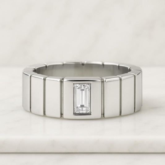 18K Solid Gold Solitaire Emerald Cut Moissanite Engagement Ring Diamond Wide band Wedding Ring