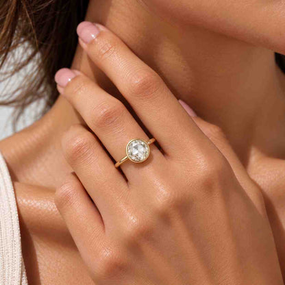 Singular Bezel Set Round Rose Cut Moissanite Engagement Ring 2.65 CT Round Rose Cut Classic Simple Solitaire Moissanite Wedding Ring LL217