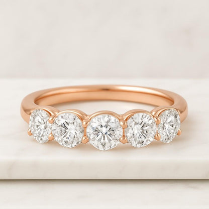 Lab Grown Diamond Ring Trellis Setting Prong Wedding Ring Round cut Lab Grown Diamond Wedding Band 7 Stone Ring 14K Solid Gold Eternity band