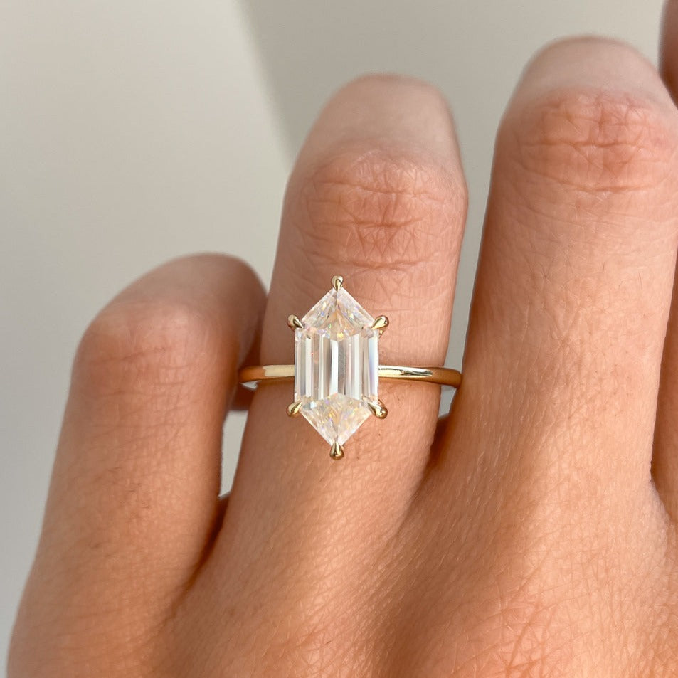 Six Claw Prong Set Hexagon Diamond Ring For Her