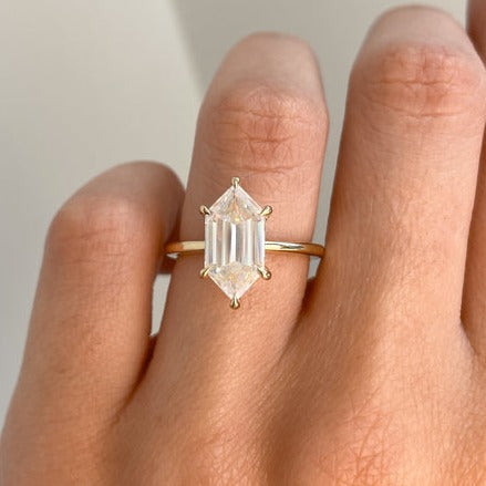 Six Claw Prong Set Hexagon Diamond Ring For Sister