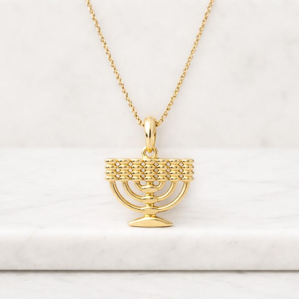 18k gold menorah necklace: sterling silver judaica israelite symbol
