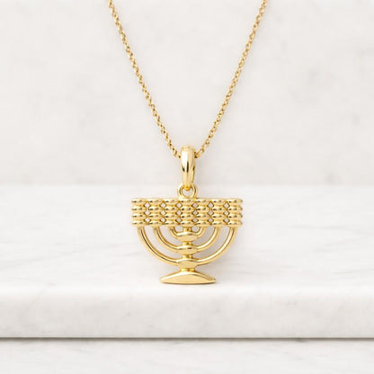 18K Gold Menorah Necklace: Sterling Silver Judaica Israelite Symbol
