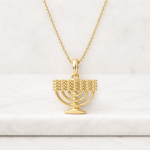 18K Gold Menorah Necklace: Sterling Silver Judaica Israelite Symbol
