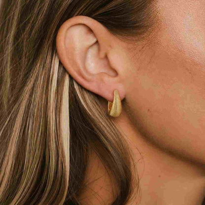 Small Ribbed Hoops • 18K Gold plated • Grooved Hoop Earrings • Textured Huggie Hoops
