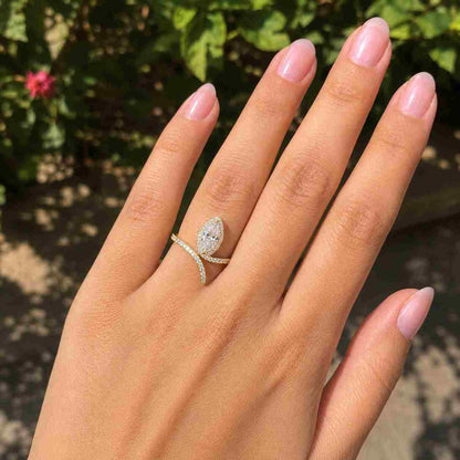 Snake Ring, Bezel Set Marquise Lab Grown Engagement Ring, Spiral Snake Ring, Animal Wrap Ring, Serpent Style Ring, Anniversary Gift For Her 