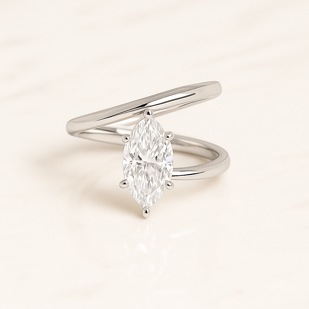 Custom 10K 14K 18K Gold Open Wedding Band Solid Gold Gap Wedding Ring Women Cuff Stacking Ring Real Lab Diamond Ring Marquise Stackable Ring