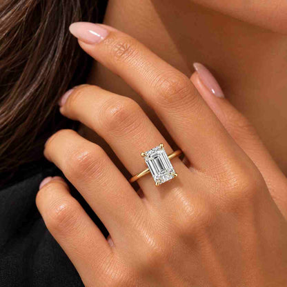 10K Emerald Cut Engagement Ring Emerald Solitaire Moissanite Ring