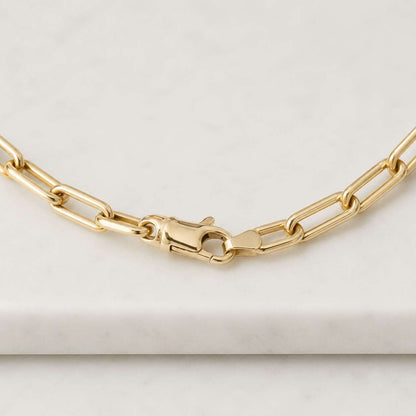 Solid 14K Gold Paperclip Chain 5mm, Open Oval Link Paperclip Necklace, 14K Gold Italy Necklace