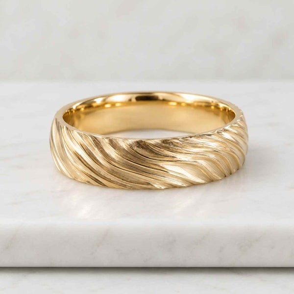 Solid 14K Gold Wood Grain Wedding Band, Textured Nature Inspired Ring
