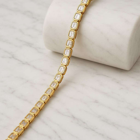Solid 14K Rose Gold Emerald Cut Diamond Half Tennis Bracelet  Lab Created Diamond Eco Friendly Diamond Birthday Gift