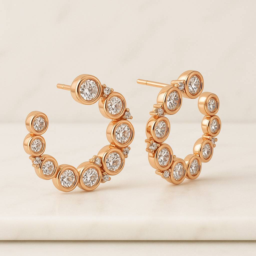 Solid 14K White Gold Diamond Studs Sparkling Multi Stone Bridal Earring