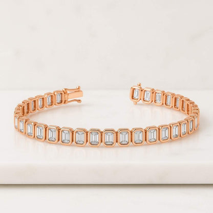 Solid 14K White Gold, Emerald Cut Diamond Tennis Bracelet Lab Created Diamond Eco Friendly Diamond