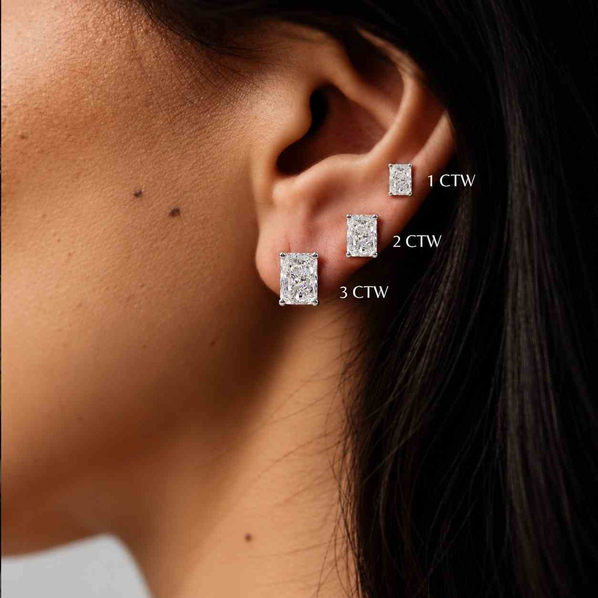 Solid 14k White Gold Multi Shape Lab Grown Diamond Earring Studs Gift for her
