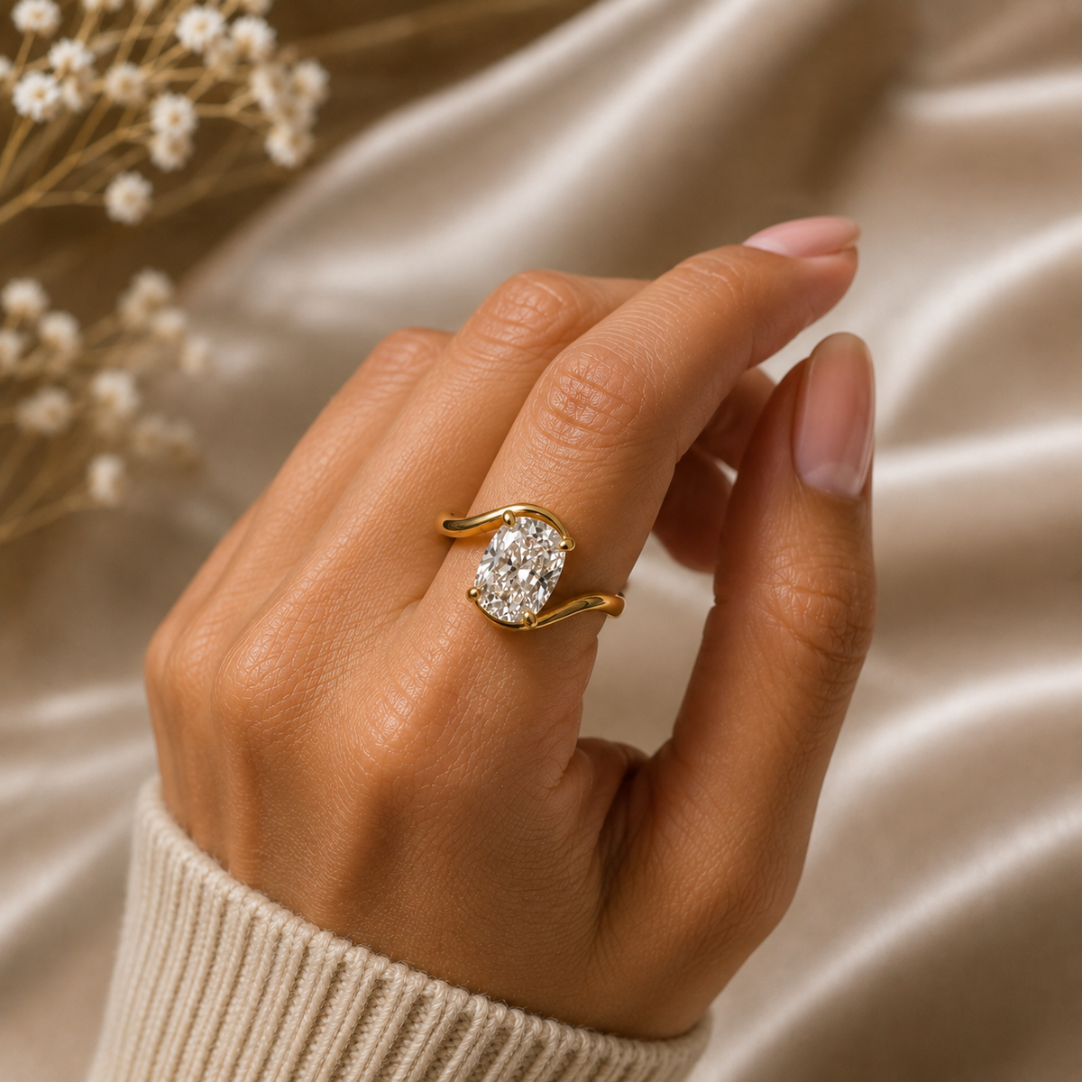 Solid 18k Gold Ring, Solitaire Moissanite Engagement Ring, 12x8 mm Oval Cut Moissanite Ring, Six Prong Setting Diamond Ring, Gift For Her
