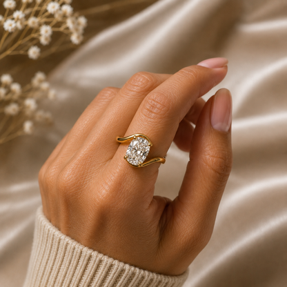 Solid 18k Gold Ring, Solitaire Moissanite Engagement Ring, 12x8 mm Oval Cut Moissanite Ring, Six Prong Setting Diamond Ring, Gift For Her
