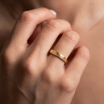 Hand-engraved pattern Solid Gold Band wedding band engagement bridal set for women 18K Yellow Gold nature inspired band for her Couples band
