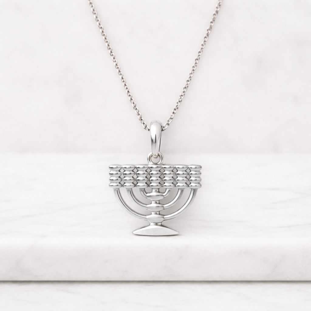 jewish menorah pendant in 14k gold, hanukkah jewelry, jewish jewelry gifts from israel
