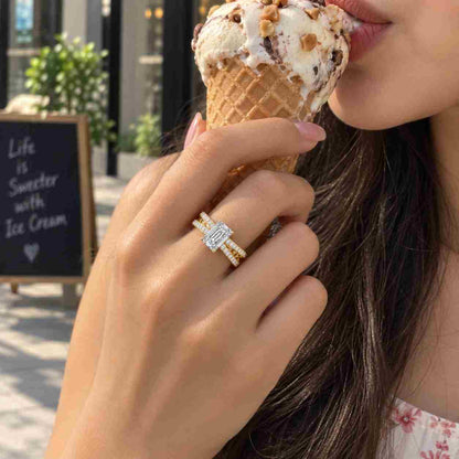 Solid Gold Bezel Emerald Cut Moissanite Engagement Ring
