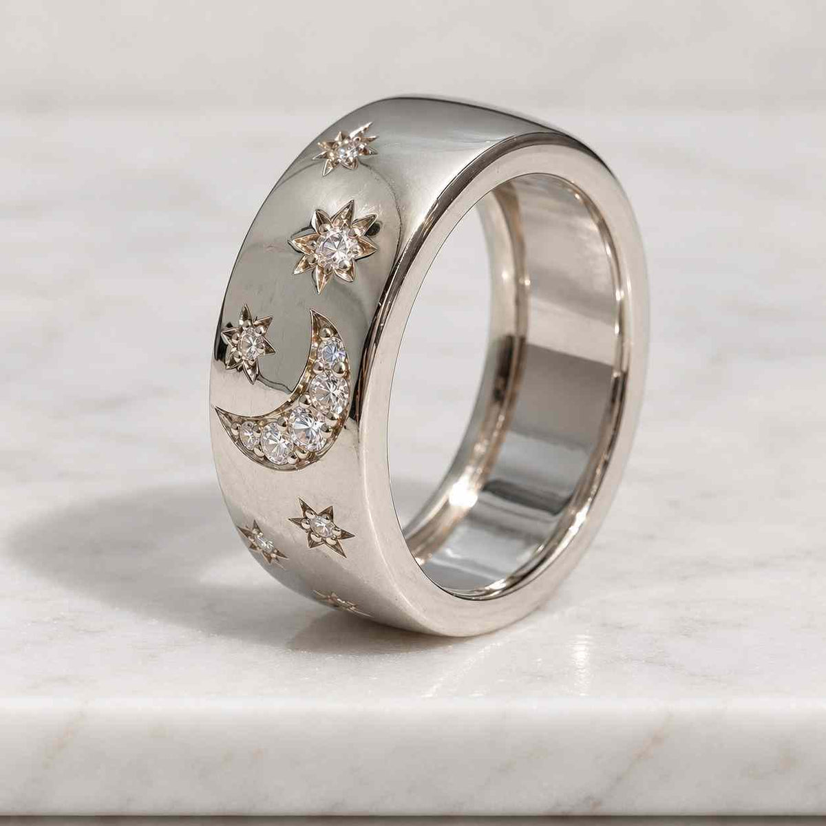 solid gold cigar band scattered diamond cluster , lab grown diamond cigar band , diamond matte band , full eternity diamond , thick band
