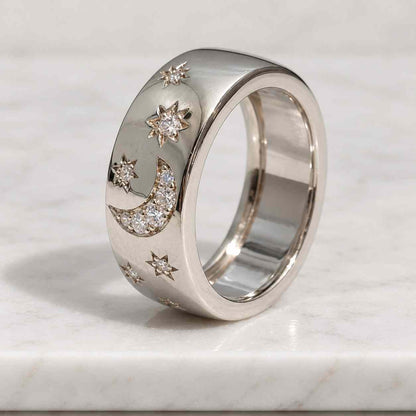 Solid Gold Cigar Band Scattered Diamond Cluster , Lab Grown Diamond Cigar Band , Diamond Matte Band , Full Eternity Diamond , Thick Band
