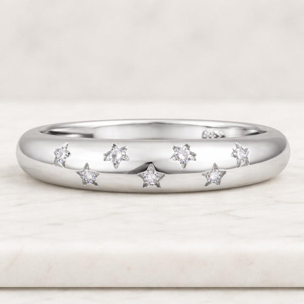 Solid Gold Dainty Star Setting Anniversary Band