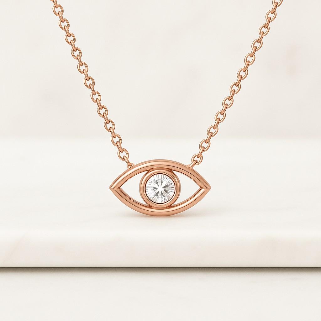 14k Solid Gold Diamond Hamsa Necklace  Diamond Evil Eye Necklace for Women