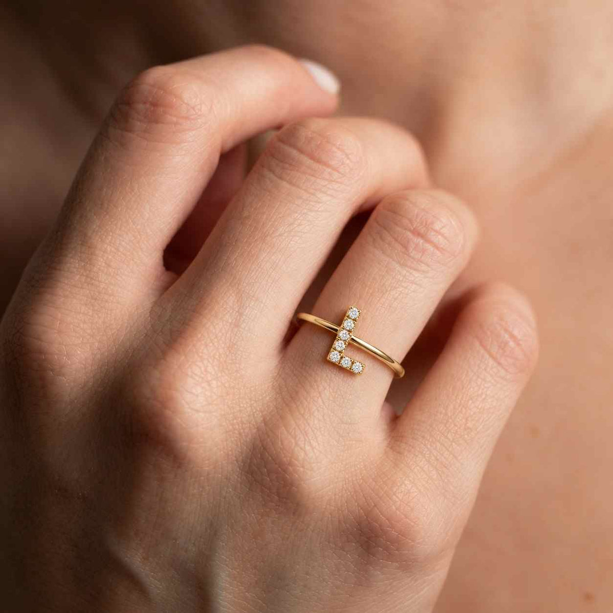 Solid Gold Diamond Pave Initial Signet Ring, Personalized Fine Jewelry

