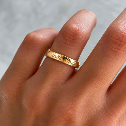Solid Gold Engraved Birthstone Ring – Inner Name Engraved Stacking Ring, Personalized Family Ring in 10k 14k 18k Yellow, Rose, or White Gold
