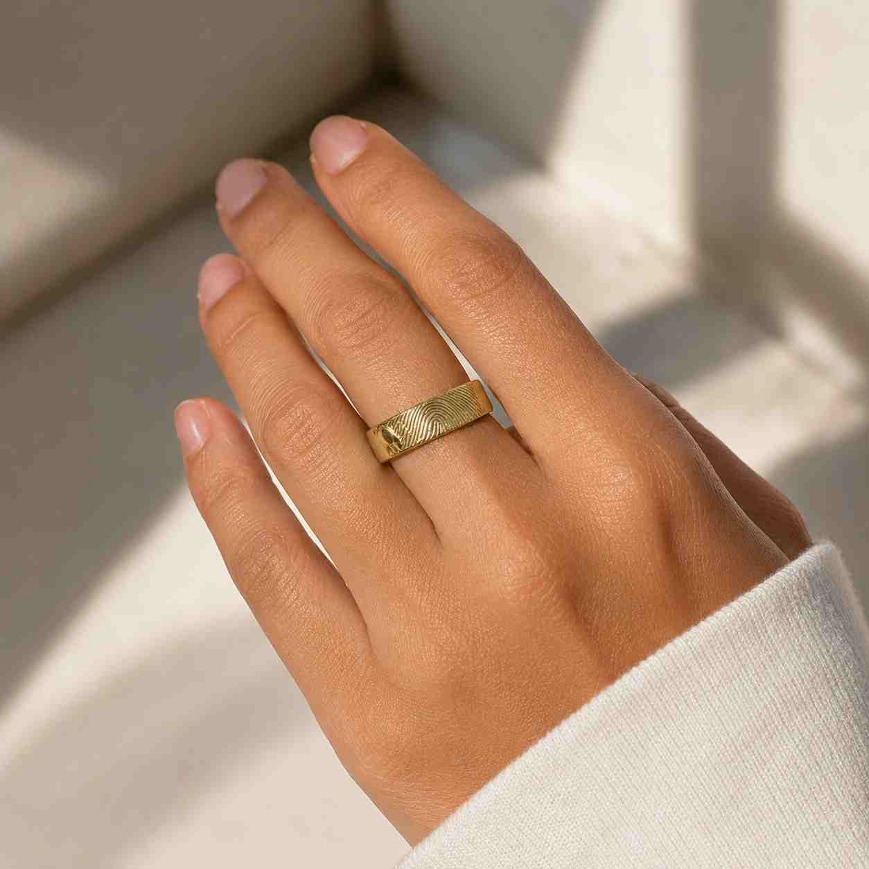 Solid Gold Fingerprint Heart Ring, Personalized Signet Ring for Women
