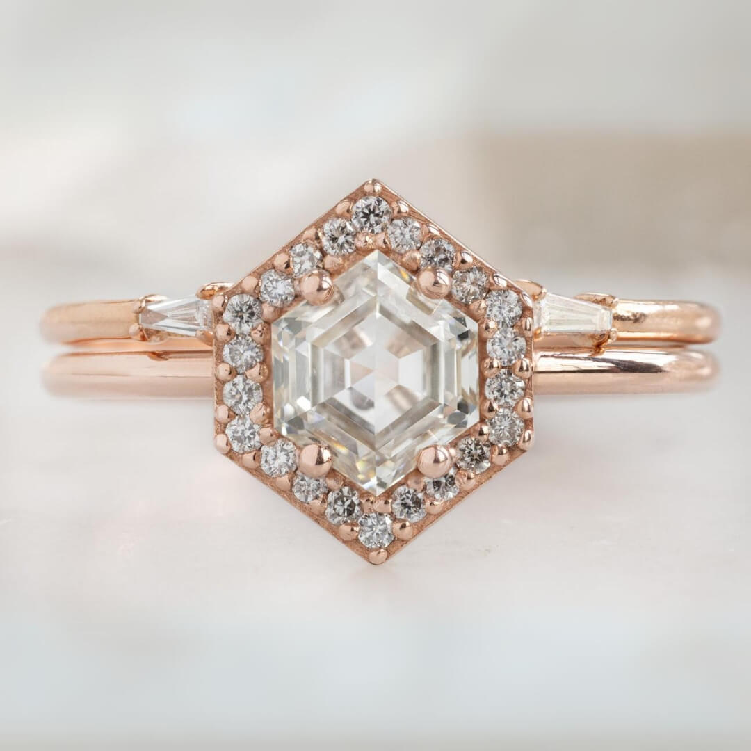 Solid Gold Hexagon Moissanite Wedding Ring, Anniversary Gift, Moissanite Ring For Women Diamond Ring