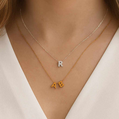 Solid Gold Initial Necklace Personalized Letter Charm Custom Pendant