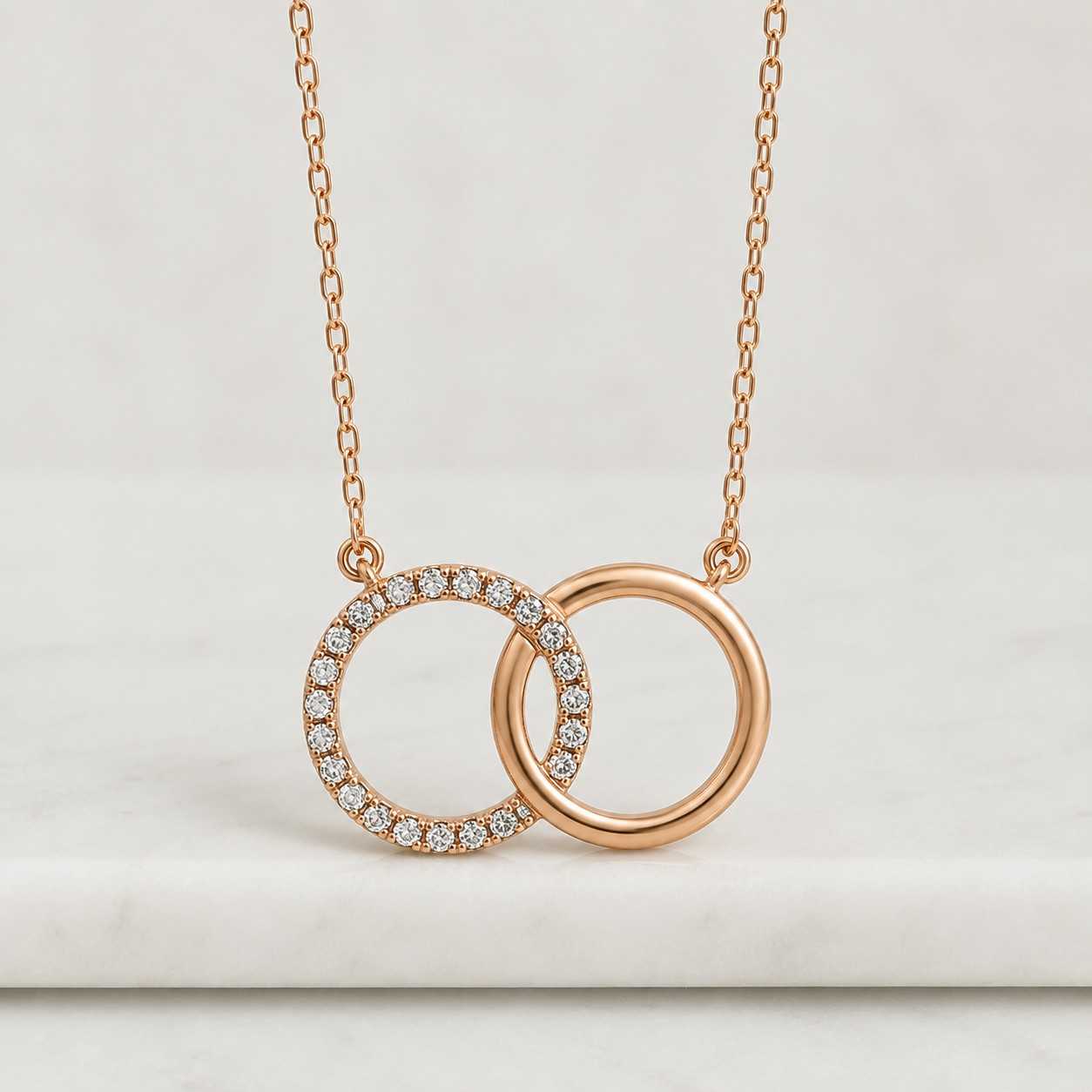 solid gold interlocking circles necklace | diamond pendant, eternal love