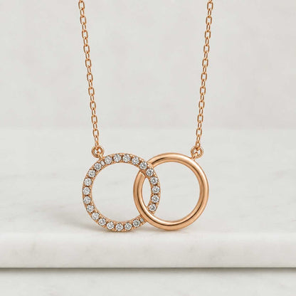 Solid Gold Interlocking Circles Necklace | Diamond Pendant, Eternal Love