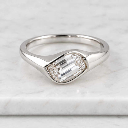 Solid Gold Marquise Cut Moissanite Engagement Ring, Bypass Bridal Ring