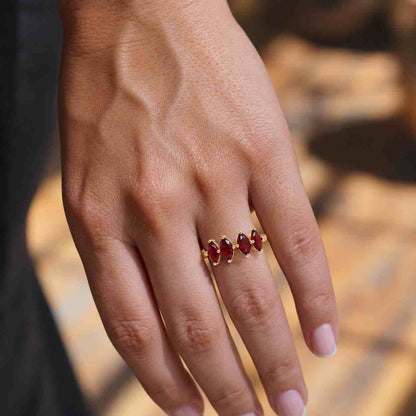 Solid Gold Marquise Garnet Engagement Ring, Women's January Birthstone Jewelry
