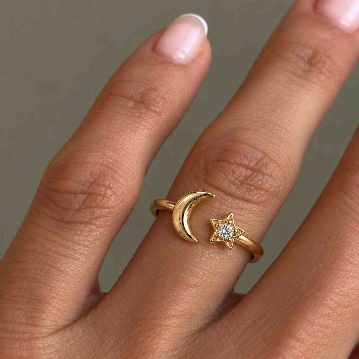 solid gold mini moon and star ring, 14k gold crescent and star ring, gold cuff ring, minimalist dainty moon ring, stackable bands
