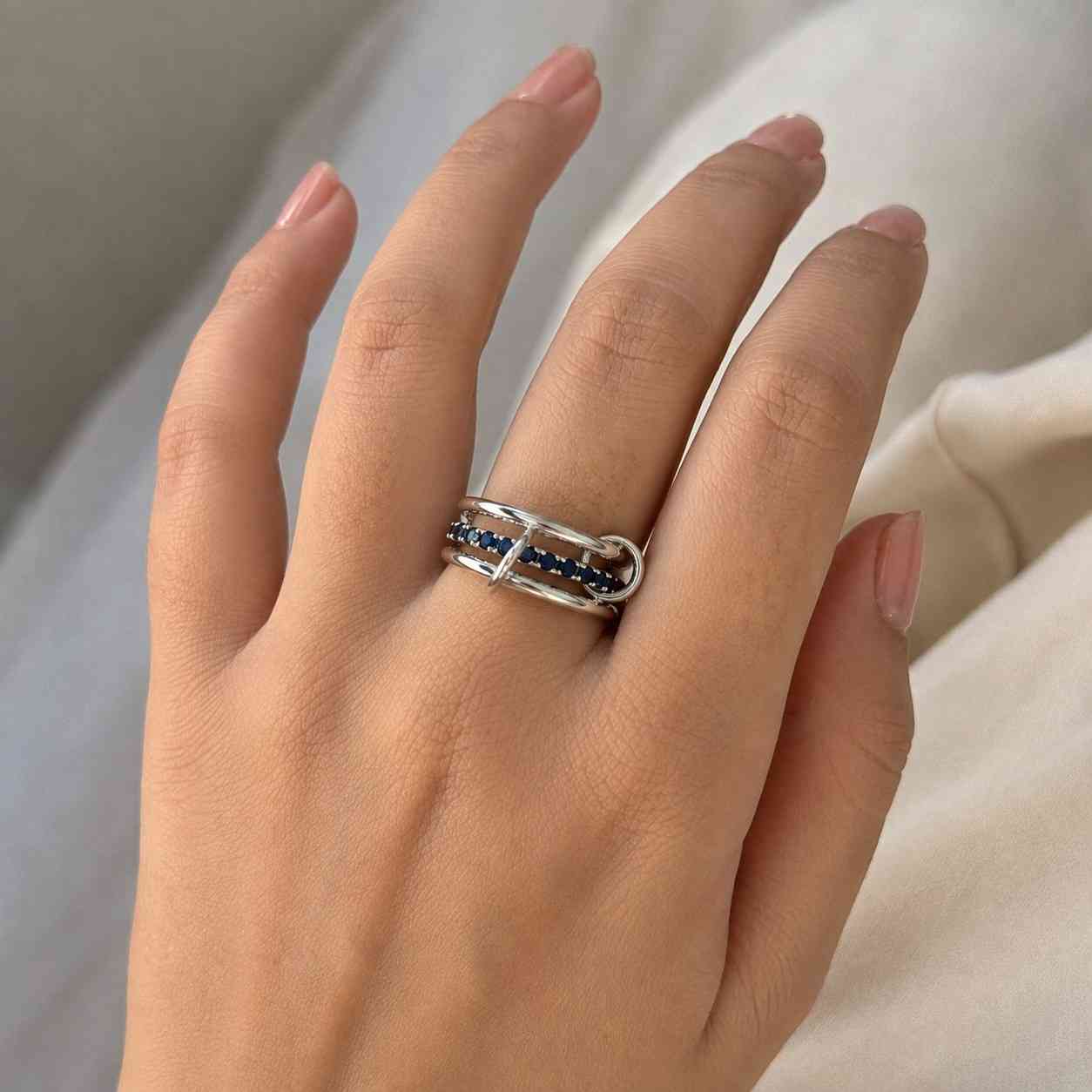 Solid Gold Multi Link Ring Set, Handmade Stacking Rings, Connected Link Wedding Band For Women, Unique Eternity Ring, Promise Gift for Her