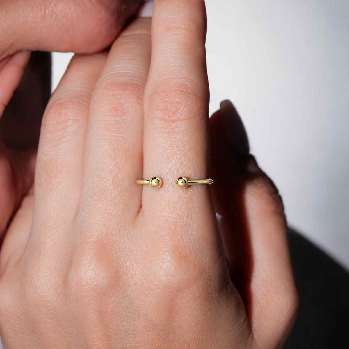 Solid Gold Open Cuff Ball Ring – Minimalist 10k/14k Yellow, White, Rose
