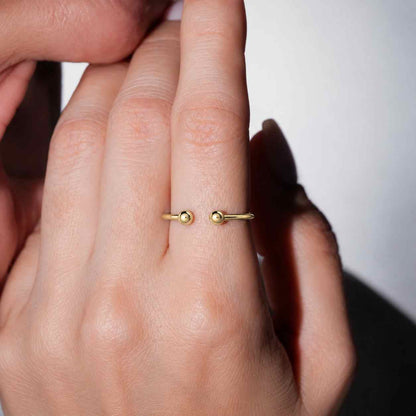 Solid Gold Open Cuff Ball Ring – Minimalist 10k/14k Yellow, White, Rose
