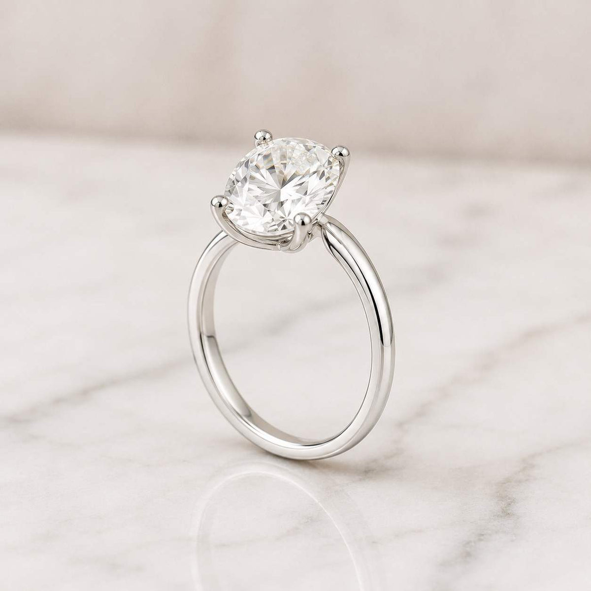 Solid Gold Oval Cut Moissanite Engagement Ring with Hidden Halo, Anniversary Gift for Her